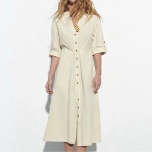 Zara Cream Midi Button-Front Dress